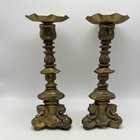 Pair Vintage Ornate Brass Look Candlesticks Heavy Large Baroque Gothic Decor 19 