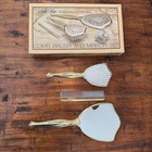 Lady Fair Vintage Gold Tone Vanity Set Comb Brush And Mirror Set Hollywood Box