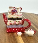 Porcelain Hinged Trinket Box Teapot Breakfast Table Fruit Bowl Newspaper