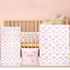 Soft Baby Pink Bow Crib Bedding Set 3 Pcs - Blanket  Fitted Sheet  Pillowcase Fo