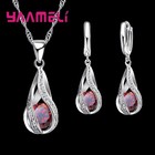 Water Drop Cz Jewelry Set Necklace Hoop Earrings For Women Wedding Party