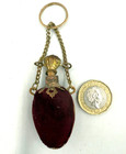 Antique Victorian Brass   Velvet Egg Shaped Chatelaine Perfume Bottle French