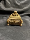 Vintage Resin Ornate Gold Colored Trinket Jewelry Decorative Box With Lid