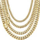 6-14mm Stainless Steel  14k Gp Miami Hip Hop Cuban Chain Necklace Bracelet