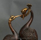 9 Chinese Fengshui Bronze Gilt Crane Love Birds Grus Japonensis Ruyi Word Statue