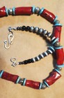 Southwestern Natural Coral   Turquoise   Sterling Silver Necklace 20-22   Cs 29