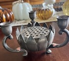 Vintage Leonard Silver Plate Lotus W  Flower Frog 3 Candle Stick Holder 5  X 7 