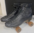 Vintage Black Roller Skates By Sears Roebuck Wood Wheels   Carrying Case Size 8