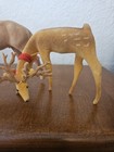 Vintage Flocked Reindeer Christmas Figurine Antlers Decor Set Of 2 