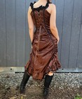 Victorian Choice Brown Steampunk Goth Satin Maxi Ruched Lace Corset Back Dress M