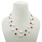 925 Sterling Silver Coral   Pearl Layering Necklace - Handmade Swarovski Jewelry
