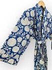 Blue   White Floral Cotton Kimono Robe   Printed Bathrobe   Organic Cotton Dress