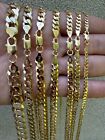 Real Solid 925 Silver 14k Gold Plated Flat Cuban Link Chain Necklace 3mm-10 5mm