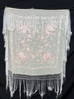 Vintage Chinese Silk  Hand Embroidered Piano Shawl Fringe Floral Wrap S59