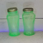Hazel Atlas Uranium Glass Salt   Pepper Shaker Set 