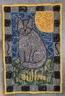 Hooked Wool Wall Hanging Rug Russian Blue Gray Cat Folk Art Textile Handmade 