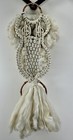 Vintage 1970 s Ivory Macrame Owl Wall Hanging Ceramic Eyes   Beak Towel Ringboho