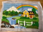 Vintage Crewel Embroidery Rainbow Cottage 