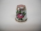 Vintage Sterling   Guilloche Enamel Thimble-germany-pink Roses   Crown-vg