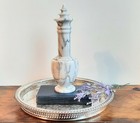 Vintage Marble Liquor Decanter 6 Piece Set  Antique White And Gray Wine Glasses