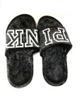 Victoria s Secret Pink Cozy Velvet Slippers Black Logo Size Large  9 10  Nwt
