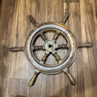 24  Vintage Wooden Boat Steering Wheel With Brass Hub