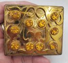 Vintage Square Gold Tone Cosmetic Compact With Mirror And Jeweled Rhinestones