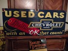 Large Rare Vintage 3ft Porcelain Metal Bowtie Chevrolet Auto Dealer Sign