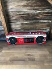 Vintage Rare Sharp Qt-70 Stereo Radio Cassette Recorder Red  Ac Adapter