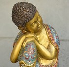 9 4    Xuande Buddhism Cloisonne Enamel Bronze Shakyamuni Sleep Buddha Statue