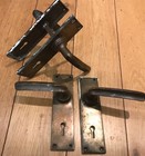 2x Vintage Metal Lever Door Handles Brass   Bronze Art Deco 1920   s Small Trolley