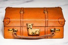 Rare Antique British Leather Faux Miniature Suitcase Luggage Jewelry Box