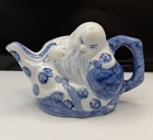 Beautiful Blue   White Chinese Buddha  shou Lao  shouxing  Qianlong Mark Teapot