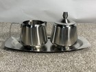 Vintage 1970 s Oneida 18 8 Stainless Sugar   Creamer W  Matching Tray Japan