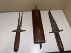 Vintage Indian Brass   Wood - Knife   Fork Carving Set - Hand Carved Leaf Design