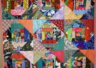 Colorful Log Cabin Hourglass Antique Quilt  wonderful Vintage Fabrics 