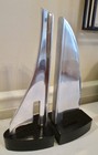 Vintage Pair Of Silver Metal And Black  Platform Base Tall Bookends