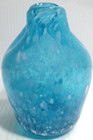 Vintage Glass Vase Hand Blown Blue White Spatter Pinched Rim Small 4  Tall