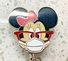 Minnie Mouse Face Mask Id Holder Metal Retractable Reel Enameled Disney Inspired