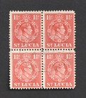 St Lucia Kgvi 1 5d Scarlet P14 5x14 Used Block 4 Stamps  Sg 130  King George Vi