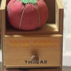 Vintage Wall Mount Wood Sewing Chest Of Drawers Storage Box  3 Drawers Labeled