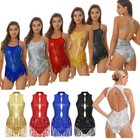 Womens Shiny Sequins Tassel Latin Jazz Dance Leotard Bodysuit Lyrical Dance
