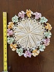 Vtg Handmade Crochet Pansy Doily Large Floral 10 5    Diameter Orange Green Pink