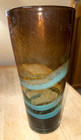 Art Glass Vase  Brown With Blue   White Stripes  Pre-owned  Vg Condition 