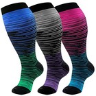 3 4 Pairs Plus Size Compression Socks Extra Wide Calf Xx-large 01-stripe Plus