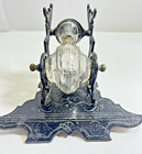 Antique Victorian Cast Iron   Glass Revolving Tilting Snail Inkwell Pen Holder