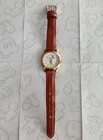 Mickey Mouse S11 Marketing Wrist Watch Vintage Brown Strap Gold Tone
