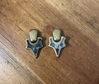Vtg Southwestern Earrings Clip-on Enamel Inlay Tribal Geometric Goldtone Unique