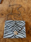 Vintage Whiting   Davis Zebra Print Enamel Metal Mesh Envelope Bag Purse 5 X 6 5