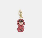        Coach X Peanuts Lucy Bag Charm Cbg58 Bright Coral Multi Leather Key Ring New